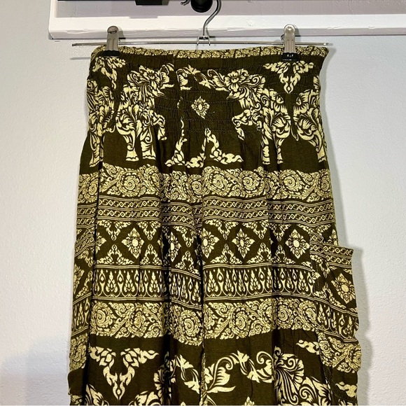 The Elephant Pant Bohemian Jogger Print Pants Green Gold Cream Size Medium - Picture 2 of 8